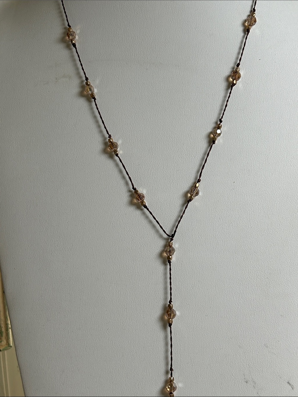 Delicate Champagne Bead crystal Y-Necklace